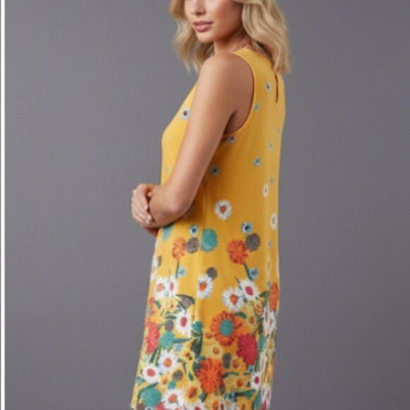 Boho Flower Printed Sleeveless Dress Yellow - Picture 3 of 8